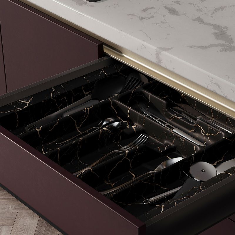 Лоток для столовых приборов 900 MARBLE 830*485, черно-золотой мрамор AKS 125454