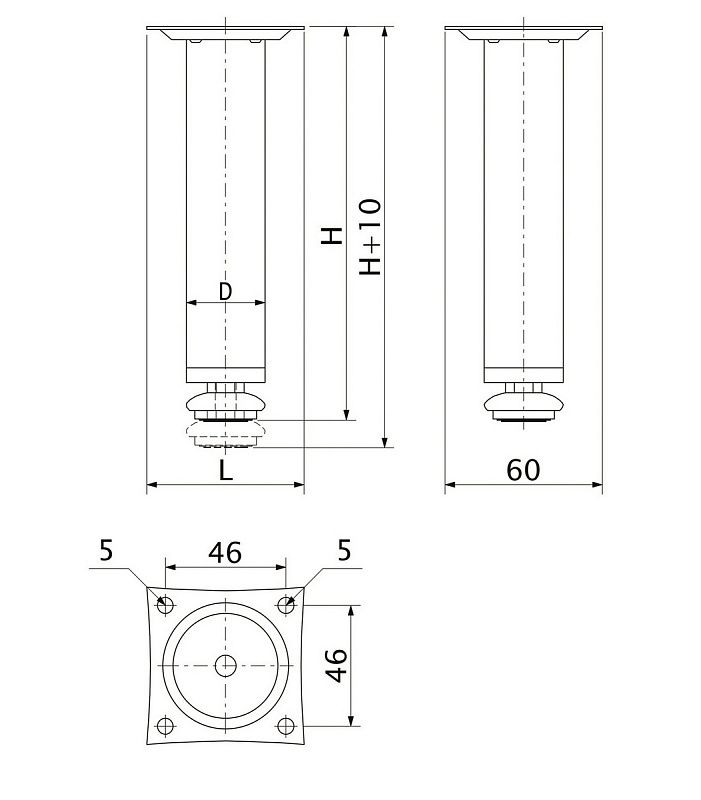 Опора мебельная мет. D-150 h150 d30 с регул. черный матовый AKS 112792