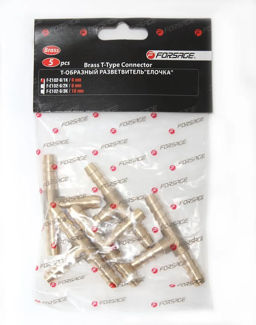 Разветвитель Т-образный, "елочка" 8 мм, к-т 5 шт Forsage F-E102-6/2K