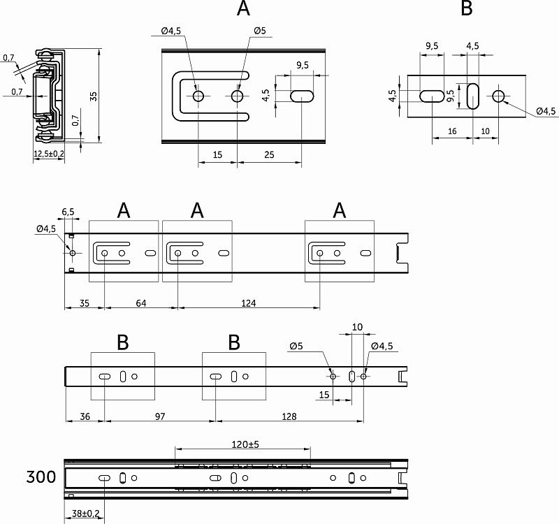 Направляющая шариковая L-300 h35 C AKS 108967