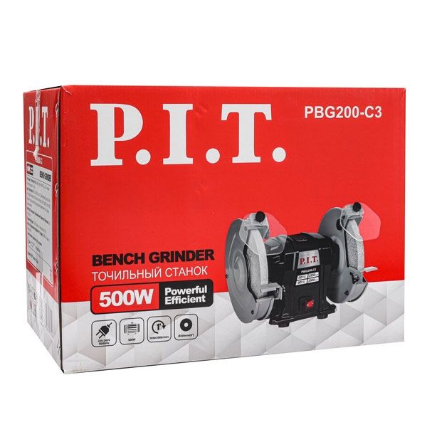Станок точильный электрич. PBG200-C3 (500Вт, 2950об/мин, Ø200х12,7х20/200х16х20мм, пылезащ.) PIT PBG200-C3