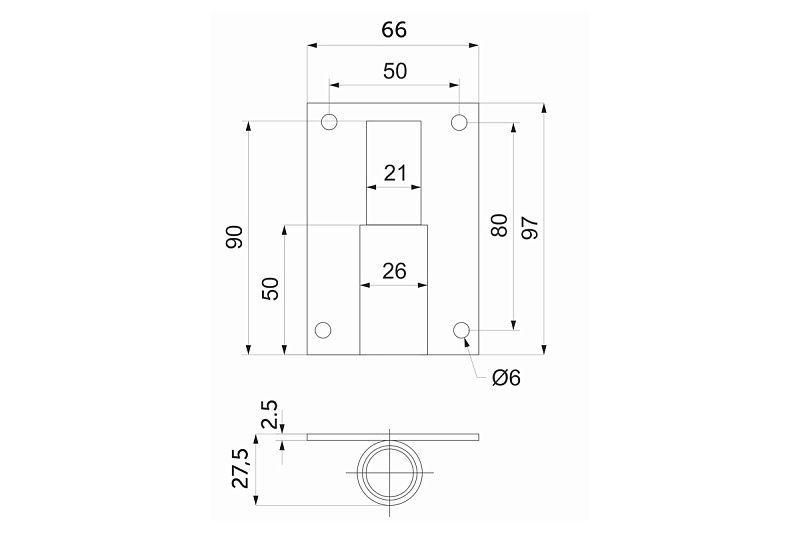 Держатель вешалки трубы d25 527A (527U), хром AKS 95529