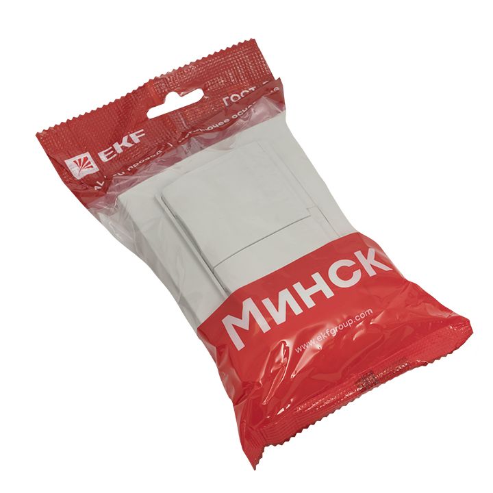 Минск Розетка 2-местная СП с/з с крышкой 16А белая с защ, штор, IP44 EKF ERR16-129-200-44