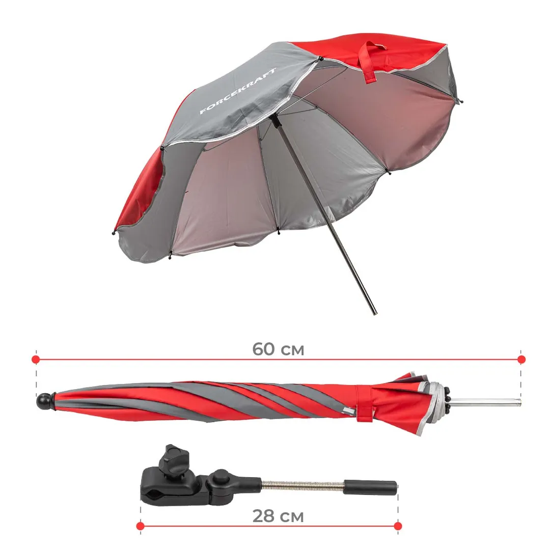 Шезлонг с зонтиком ForceKraft FK-FG-HY-8008BL-Z GRAY