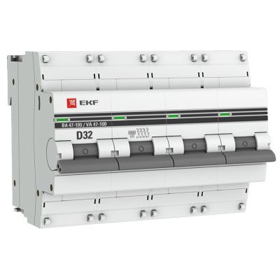 Автоматический выключатель 4P 32А (D) 10kA ВА 47-100 EKF PROxima mcb47100-4-32D-pro