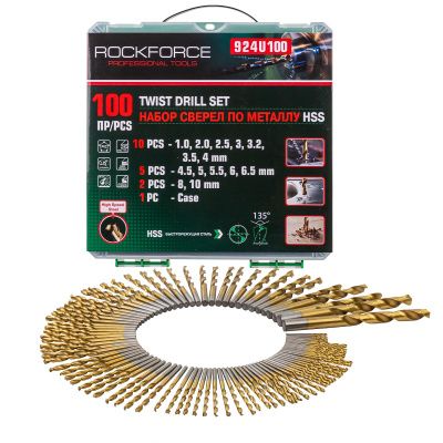 Набор сверл по металлу 100 пр. 1-10 мм RockForce RF-924U100