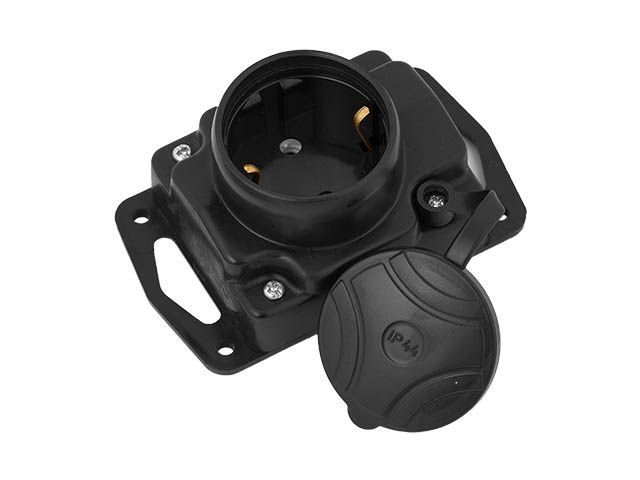 Розетка 1-ая переносная (с/з, 16А, 250В, брызг. защ.) черная, Bylectrica Р16-413