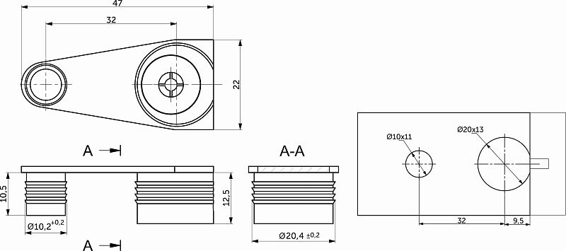 Эксцентриковая стяжка быстрого монтажа с аутригером 20 мм и 10 мм белая + шток 6*11мм, уп/0,1тыс.шт, AKS 122995