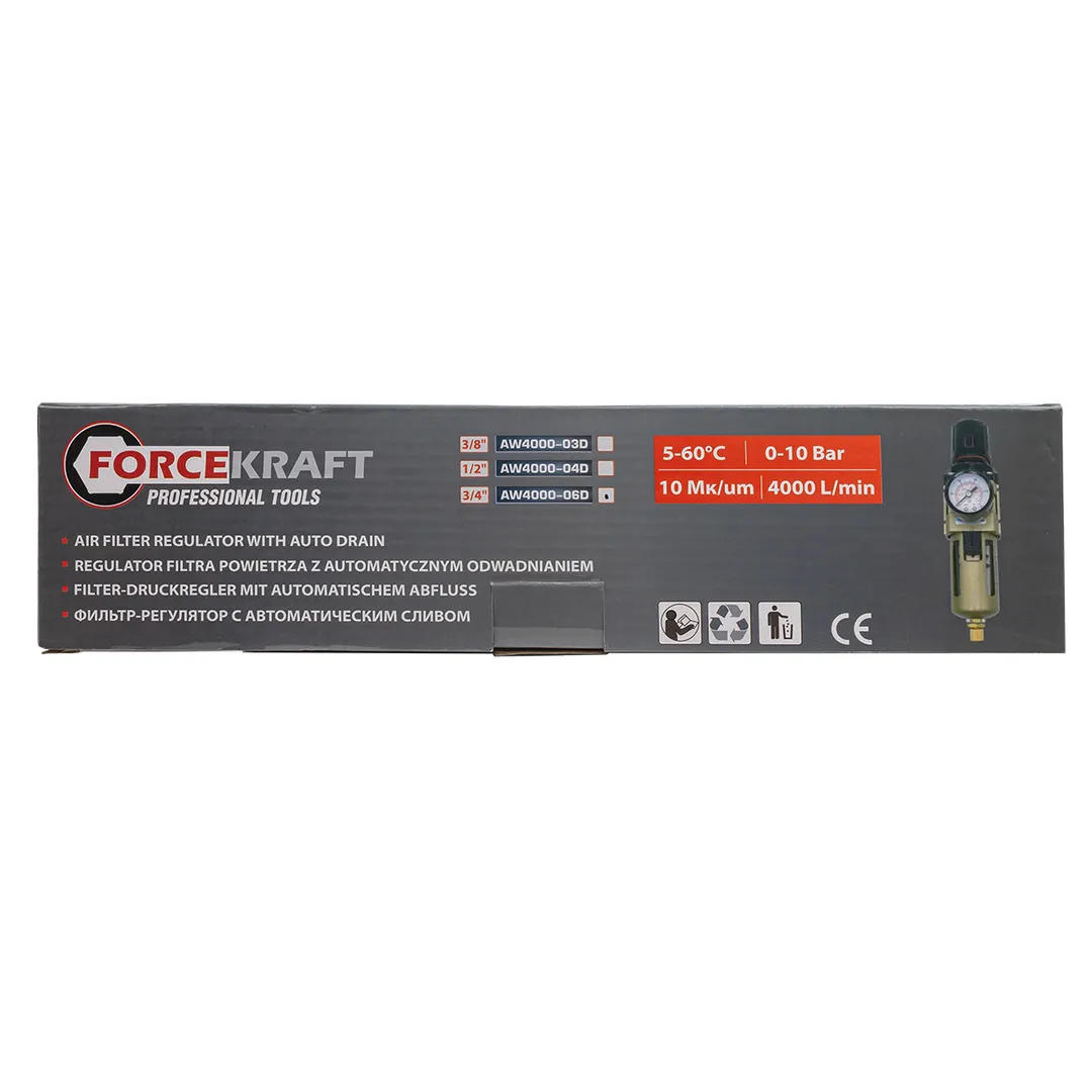 Фильтр-регулятор 3/4'' с индикатором давления и автоматическим сливом ForceKraft FK-AW4000-06D