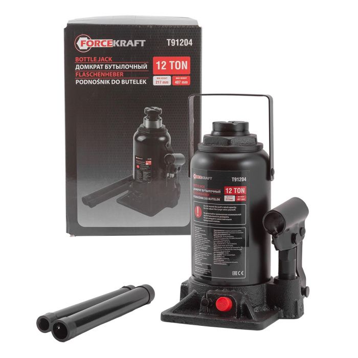 Домкрат бутылочный 12 т с клапаном, 217-407 мм ForceKraft FK-T91204 DS