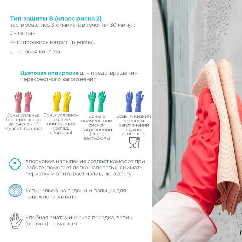 Перчатки латексные HQ Profiline, р-р L, с х/б покрытием, зеленый