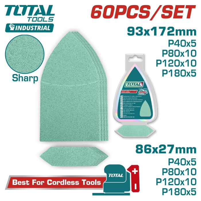 Набор шлифлистов 93х172мм, 86х27мм TOTAL TAC938660 (60 шт)