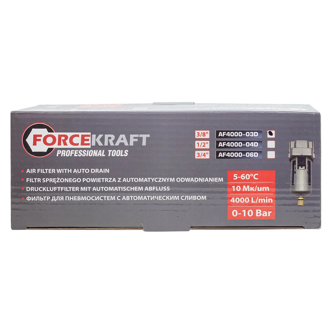 Фильтр воздушный для пневмосистем 3/8", с автоматическим сливом ForceKraft FK-AF4000-03D