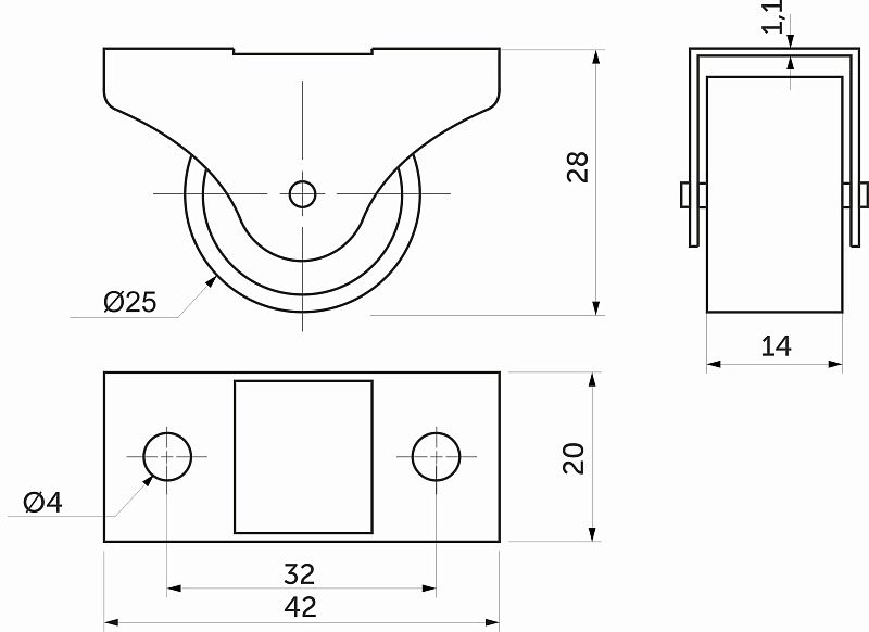 Ролик меб. с рез.ободом d25 h28 прямоходящий, серый тип 2 AKS 120579
