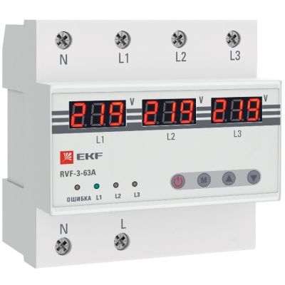 Реле выбора фаз с дисплеем RVF-3-63А EKF PROxima RVF-3-63a