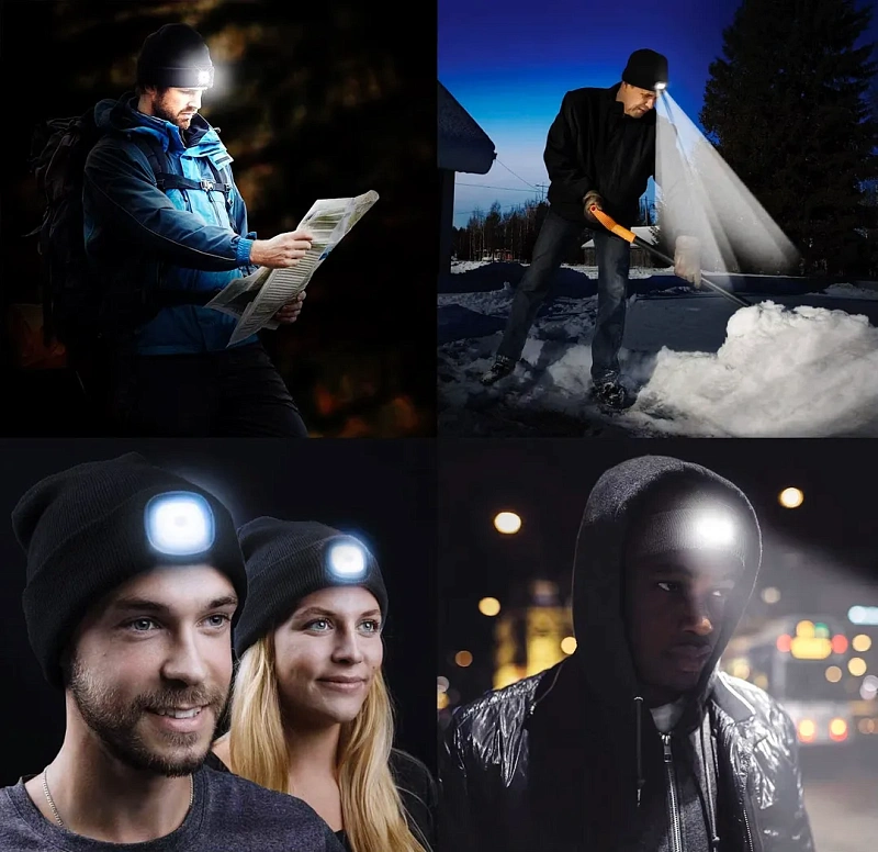 Шапка со сьемным фонариком, серая, 21х23см 1Вт, 3 реж.раб., 120Лм, время раб 2-3 ч Forsage F-444 (Grey)