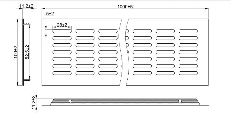 Решетка вентиляционная 1000х100мм серебро алюминий AKS 121019