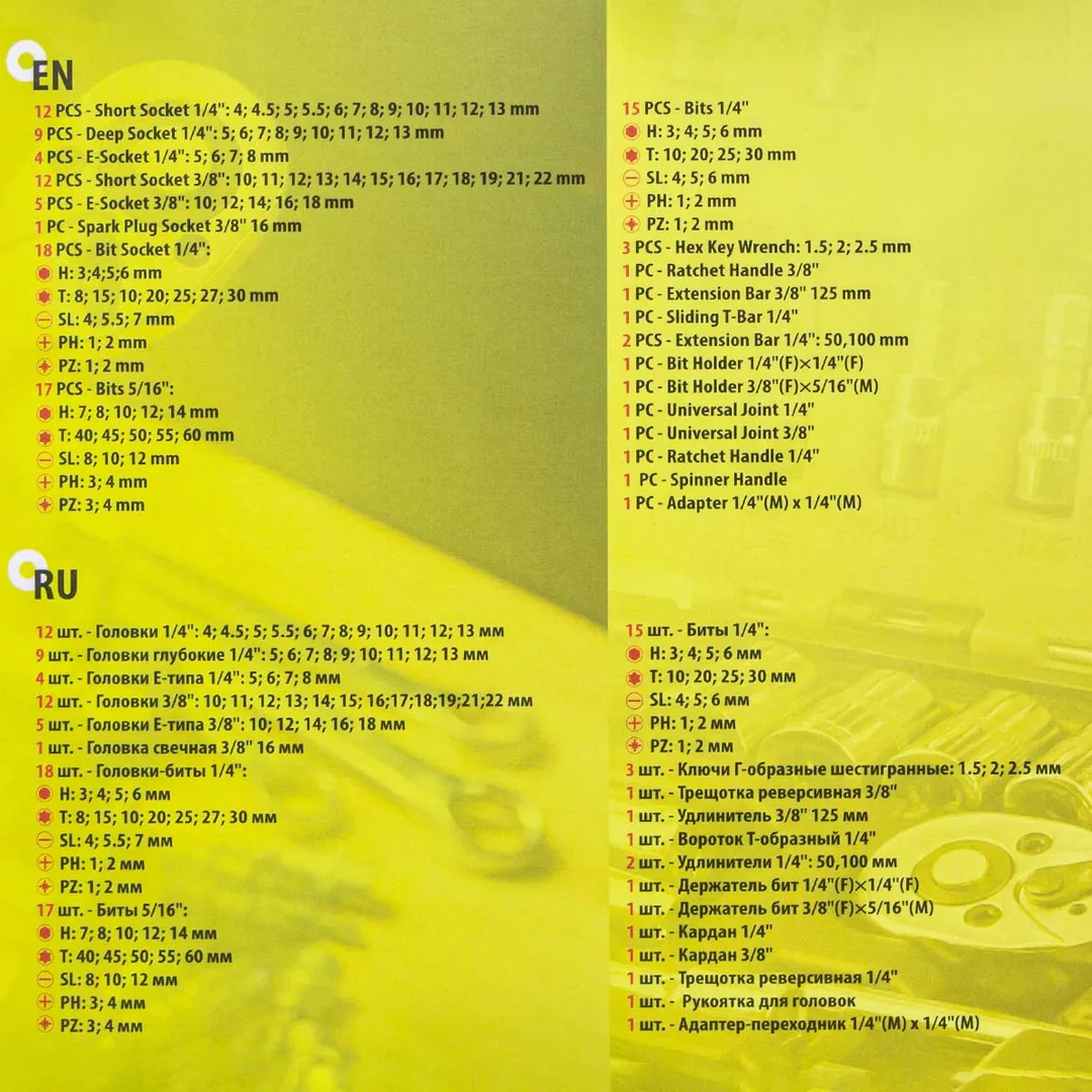 Набор инструментов 108 пр. 1/4''&3/8'' 6-гр. WMC TOOLS WMC-41082-5DS