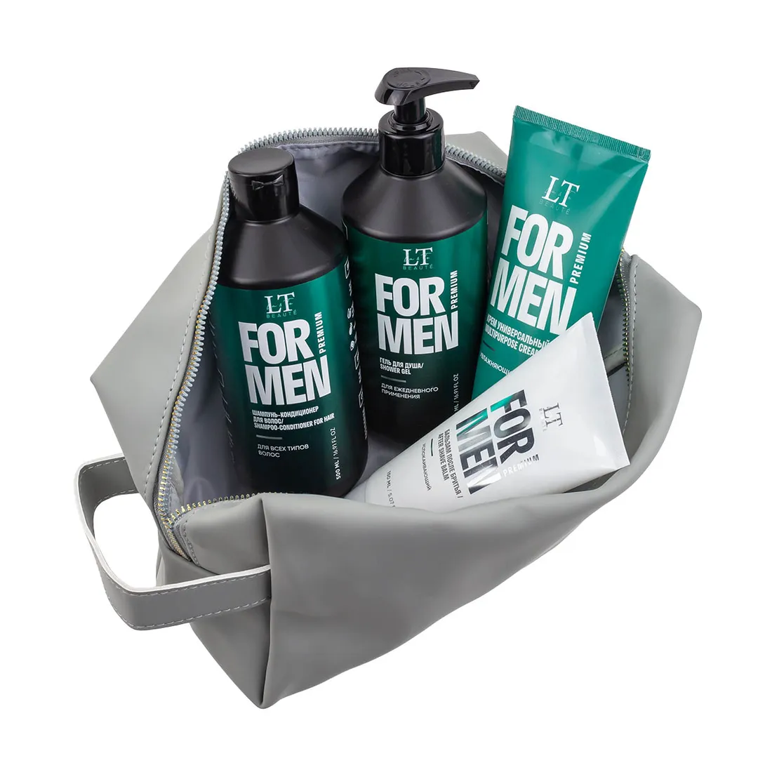 Мужской подарочный набор, гель LT-2357, шампунь LT-2340, крем LT-2388, бальзам LT-2371, bag5, серая уп La and Te beaute LTMEN14