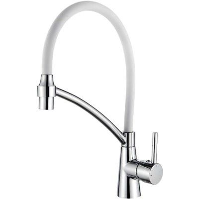 Смеситель для кухни с гибким изливом, латунь, белый излив, хром Ledeme L4399-3