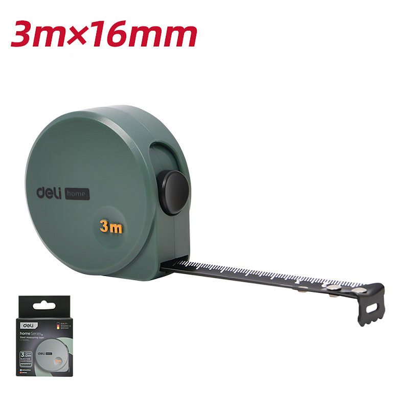 Рулетка Deli HS EHT8316L, 3 м х 16 мм, Soft Touch, зеленый