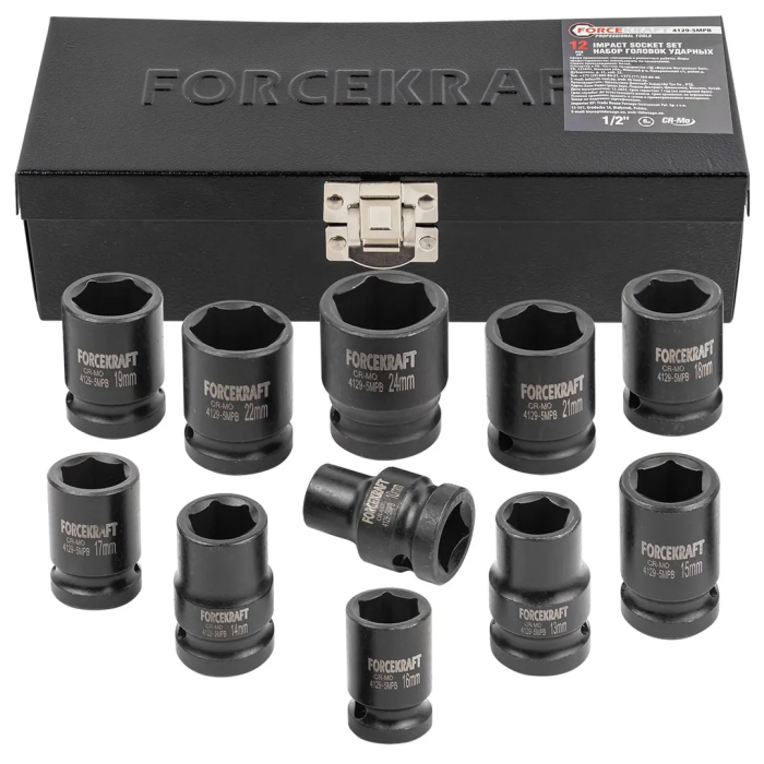 Набор ударных головок 10-24 мм 1/2'' 6-гр 12 пр ForceKraft FK-4129-5MPB