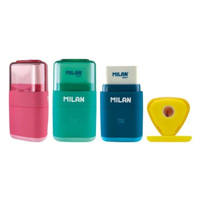 Точилка "Tri" с ластиком, 1 отверстие, с контейнером