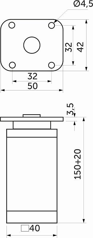 Опора мебельная алюм. DAKP-27 h150 с регул. черный матовый AKS 112790