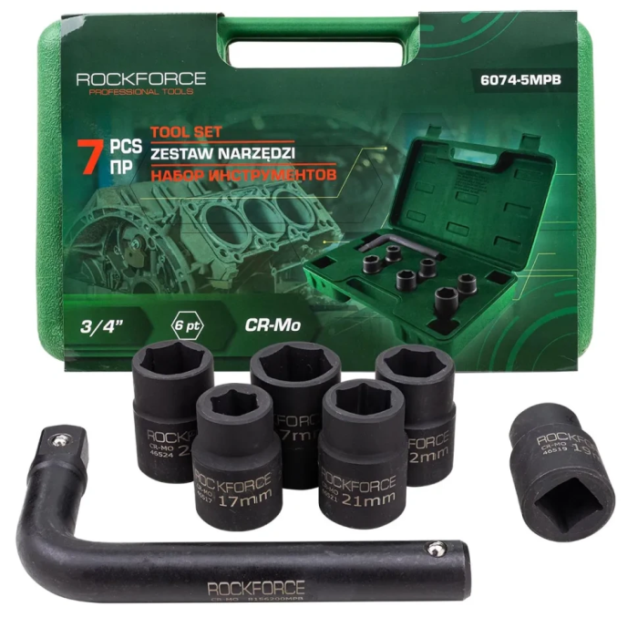 Набор ударных головок 17-27 мм 3/4'' 6-гр 7 пр RockForce RF-6074-5MPB