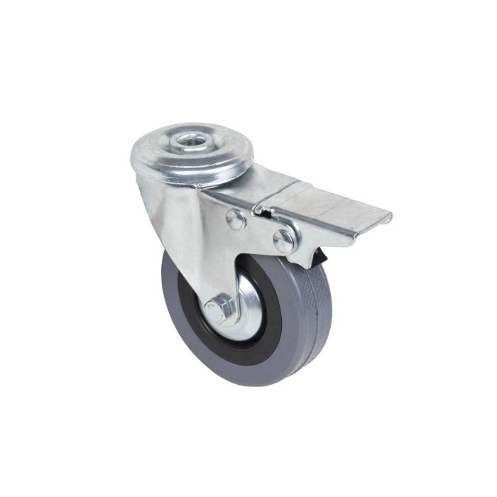 Колесо меб. TECH d75 h100 под винт М10 с торм., серый AKS 119791