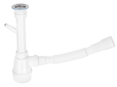 Сифон для кухни с выпуском 70мм, с отводом для стиральной машины, с гибкой трубой 1 1/2'' - 40/50м AV Engineering