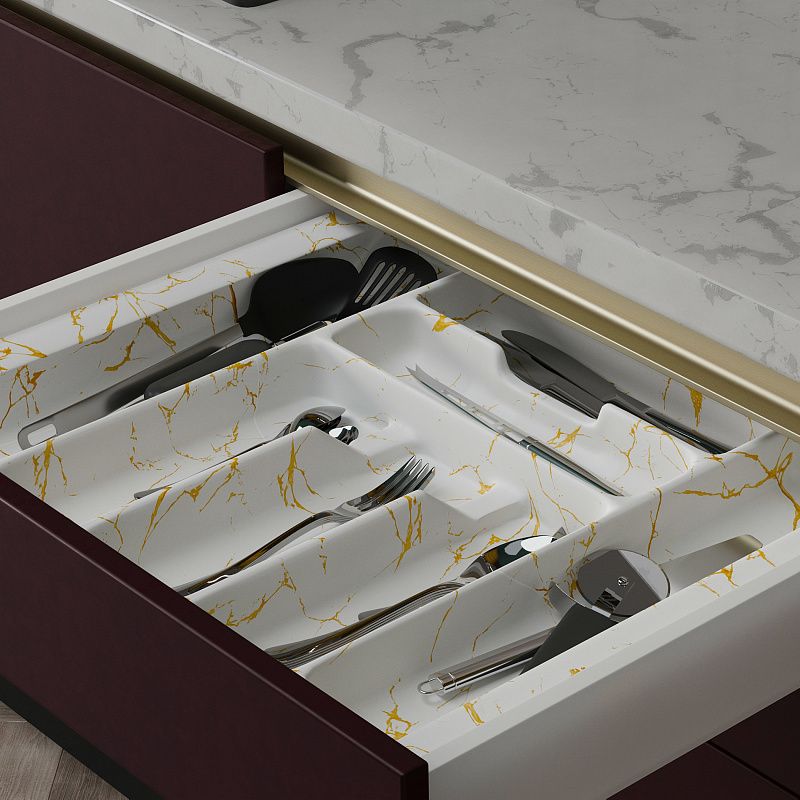 Лоток для столовых приборов 800 MARBLE 735*485, черно-золотой мрамор AKS 125453