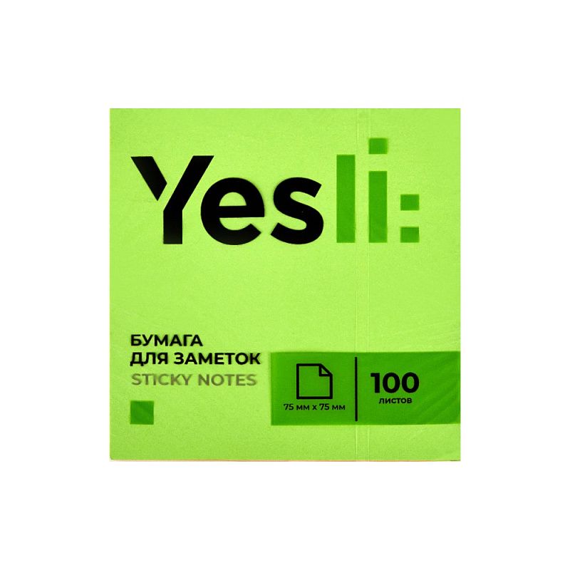 Бумага для заметок на клейкой основе "Yesli:", 75x75 мм, 100 листов,, ассорти неон