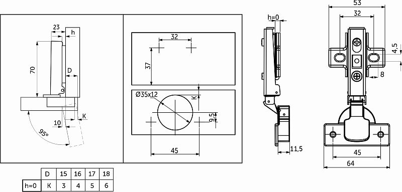 Петля накладная с пружиной обратного действия 45мм h0 clip-on AKS 122555