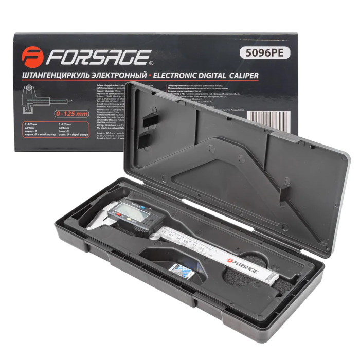 Штангенциркуль электронный 0-125 мм, 0.01 мм, внутр. Ø, наруж. Ø + глубиномер Forsage F-5096PE