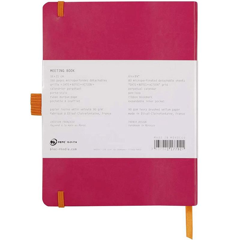 Блокнот "Rhodiarama Meeting" на резинке, A5+, 80 листов, линейка, малиновый