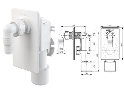 Сифон для стиральной машины под штукатурку, белый, Alcaplast APS4