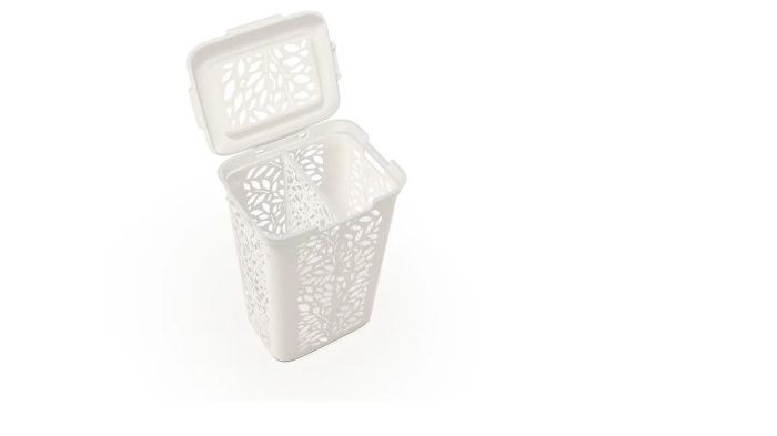 Корзина для белья с разделителем Leaves 60л 440×340×635мм (молочный) Полимербыт 4348917