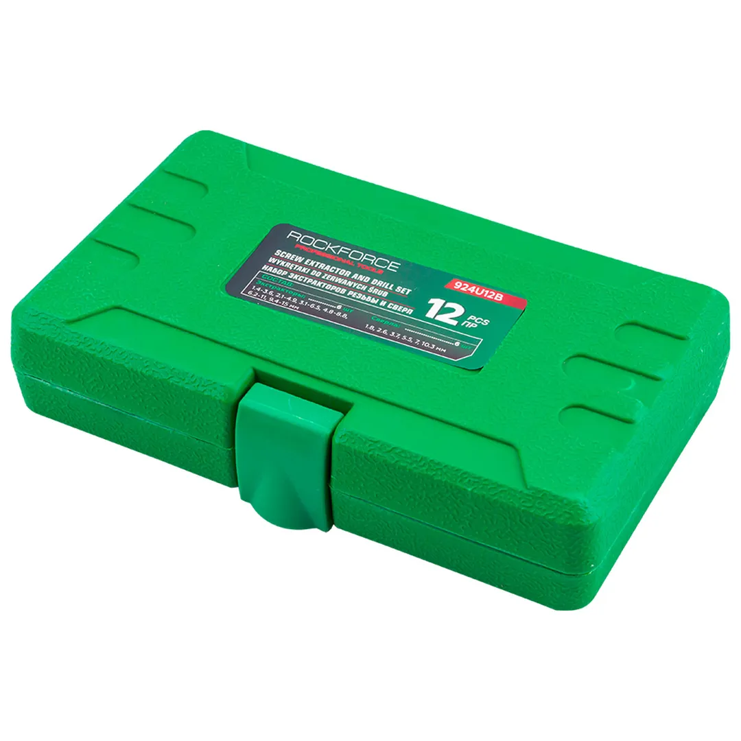 Набор экстракторов для извлечения заломанных болтов/гаек в комплекте со сверлами 12 пр RockForce RF-924U12B