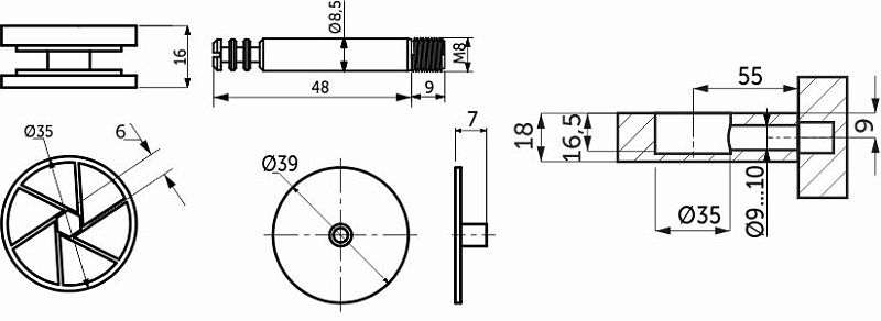 Эксцентриковая стяжка усиленная 35мм +шток 55мм, белая заглушка в комплекте, уп/4компл, AKS 119866