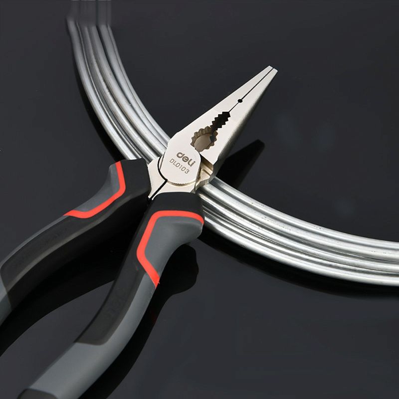 Длинногубцы Deli RS EDL0104, 200 мм, черный, красный