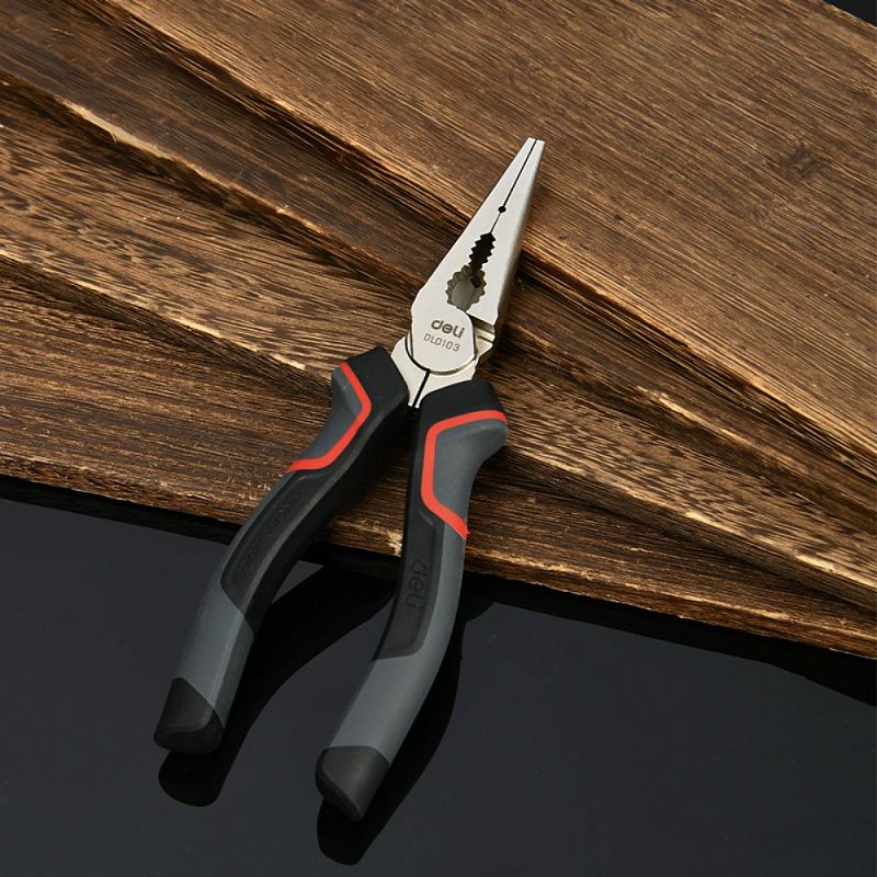 Длинногубцы Deli RS EDL0104, 200 мм, черный, красный