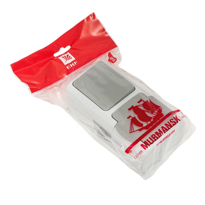 Мурманск Блок розетка 1-м 16А с заземлением с крышкой+ 1-кл выключатель IP54 серый EKF EFRV16-050-30-540