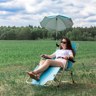 Шезлонг складной с зонтиком, с подлокотниками WMC TOOLS WMC-FG-HY-8009Z(Blue)