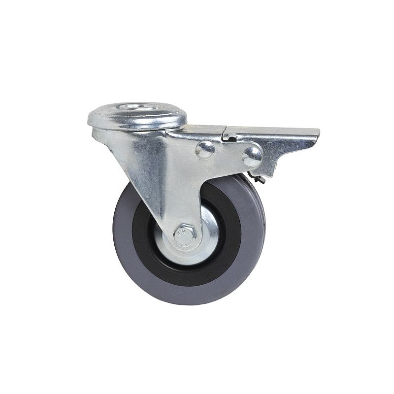 Колесо меб. TECH d75 h100 под винт М10 с торм., серый AKS 119791