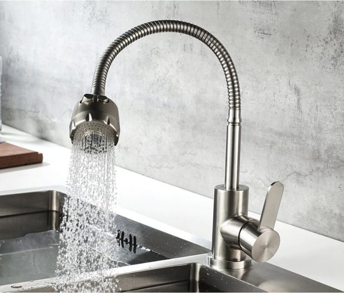 Смеситель для кухни с гибким изливом, нержавеющая сталь, сатин Ledeme L74304