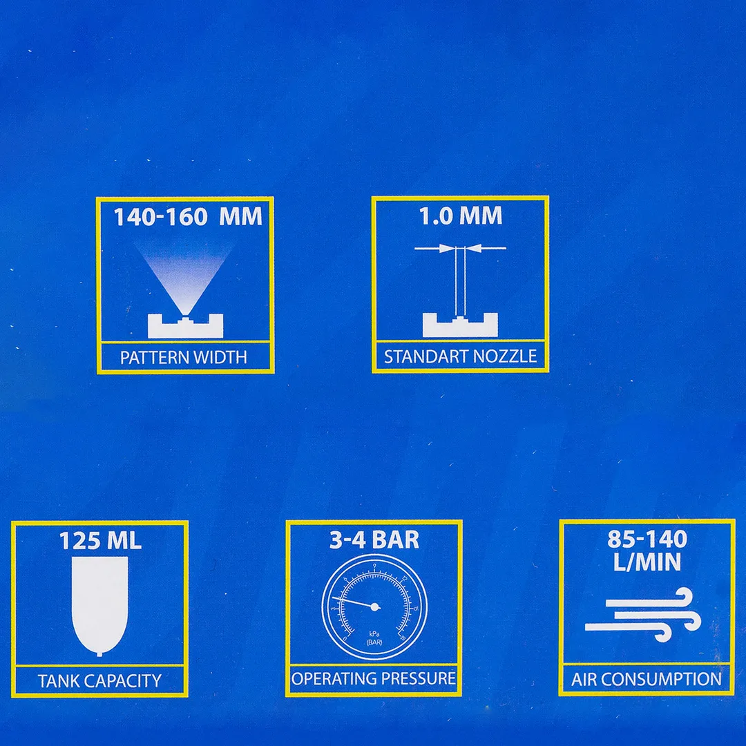 Краскораспылитель мини с боковым метал. бачком 125 мл, 1.0 мм, 2.0 bar, 50-100 л/мин, присоед. резьба 1/4'' Partner PA-F2