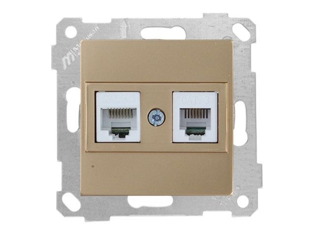 Розетка телефонная + компьютерная, RJ12+Cat5e, скрытая, без рамки, золото, RITA, Mutlusan 22001390180