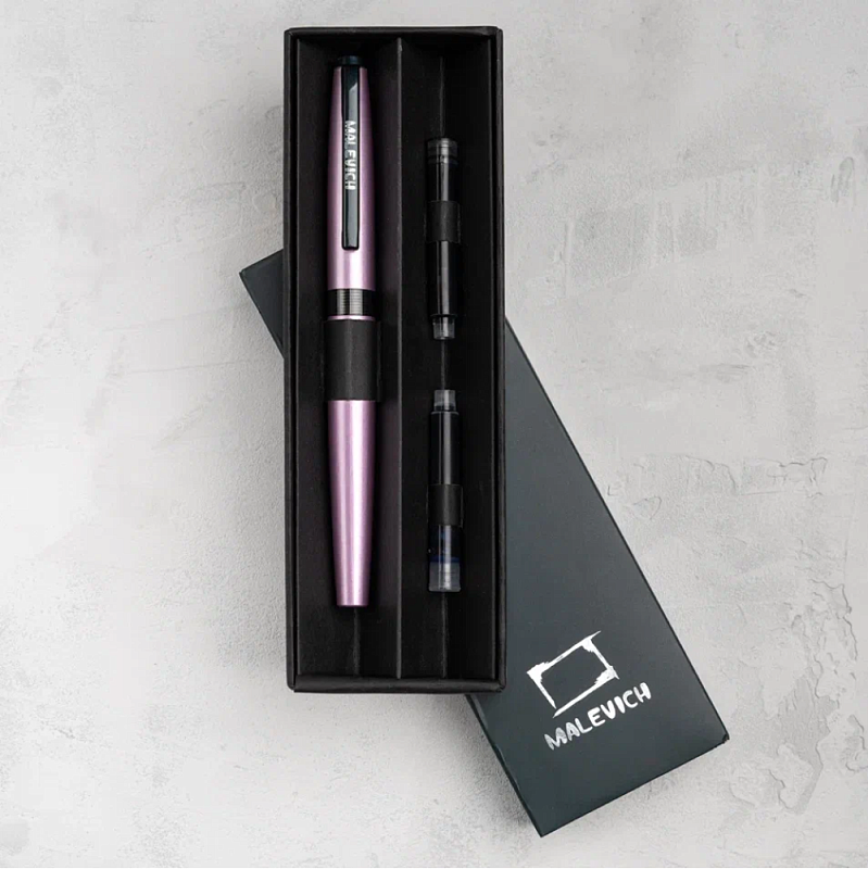 Ручка перьевая EF "Малевичъ", металл, с конвертером, набор два картриджа, сиреневый перламутр