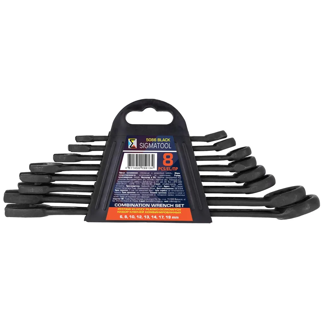 Набор комбинированных ключей 6, 8, 10, 12-14, 17, 19 мм, 8 пр SIGMATOOL Sigmatool-5086 BLACK